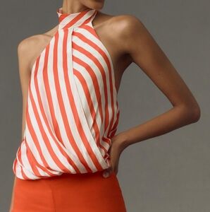 Anthropologie striped halter neck bubble hem top, xl, red/ white